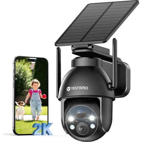 Camera Surveillance WiFi Exterieure sans Fil Solaire 2.4GHz Camera Exterieur avec Panneau Solaire 355° PTZ Vision Nocturne Couleur Audio Bidirectionnel PIR Sirène Noir (1/5)