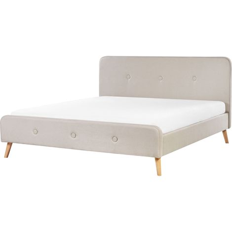 Letto Imbottito Tessuto Beige a Doghe Bottoni Decorativi 180 x 200 cm Rennes