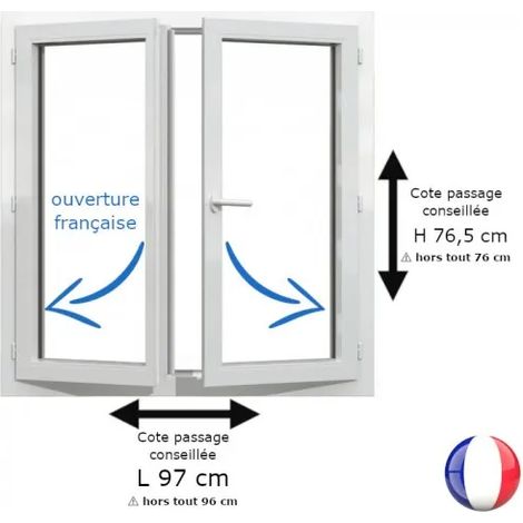 Fenêtre PVC blanc 2 vantaux hors tout H 76 x L 96 cm ouverture française pour pose rénovation (1/5)