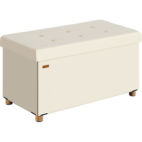 Banco terciopelo beige 76x38x42cm plegable con espacio de almacenaje (1/5)