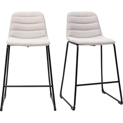 Tabourets de bar en tissu effet velours texturé beige et métal H64 cm (lot de 2) SAURY (1/5)