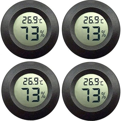 Ensemble thermomètre et hygromètre d'ambiance 4 pièces, portable, noir