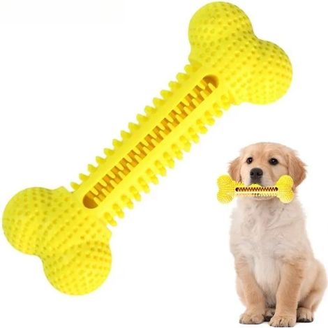 Jouet à mâcher pour chien - Phoesky - Forme d'os - Corde en peluche - Caoutchouc TPR - Indestructible - Jaune (1/5)