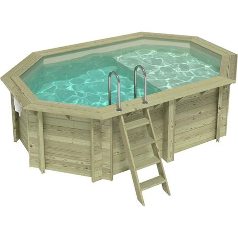 Piscina in legno NEMO 4.3 x 3 – H.1.18 m con spiaggia, sabbia, con supporti da cementare - BAS7302OSPI3+PLA302