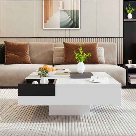 Couchtisch mit Stauraumbox und LED 72x72x30 Weiß OKMYHOME (1/5)