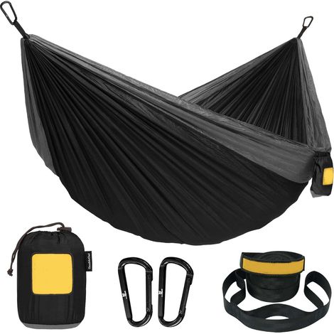 Noir, 270 x 140 cm Hamac de camping double/simple, léger, lavable, hamac-panier portable pour l'extérieur (1/5)