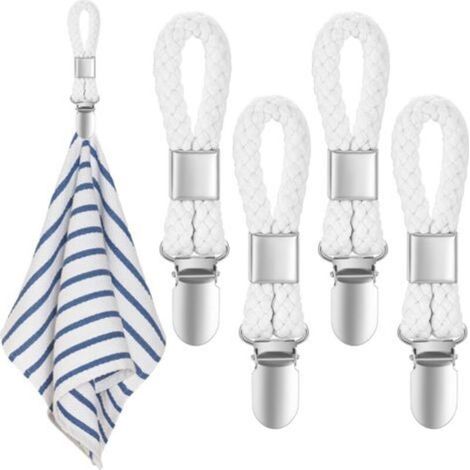 4 Pièces Pince à Serviette, Accroche Torchon, Crochet Torchon Porte Serviette Salle de Bain, Clips Porte-Torchon Placards Serviettes Suspendues (blanc)