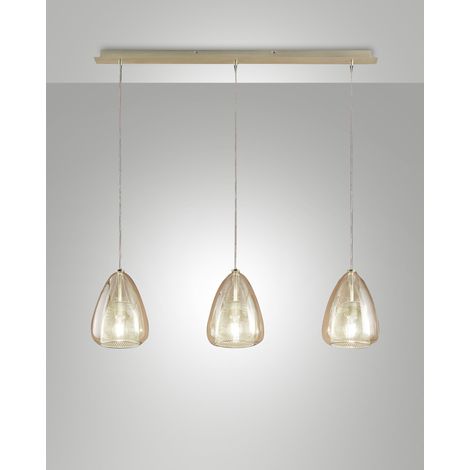 Britton Lampada a Sospensione in Metallo e Vetro Borosilicato Colore Ambra, Attacco E27 3x40W, Design Moderno ed Elegante per Interni IP20