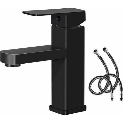 Robinet simple de lavabo Robinet Salle Bain Eau Froide-Chaude Disponible Robinet Lavabo Surface le noir en Cuivre Durable Robinetterie Lave Mains Démontable Pratique pour Nettoyer ou Remplacer Ikodm (1/5)