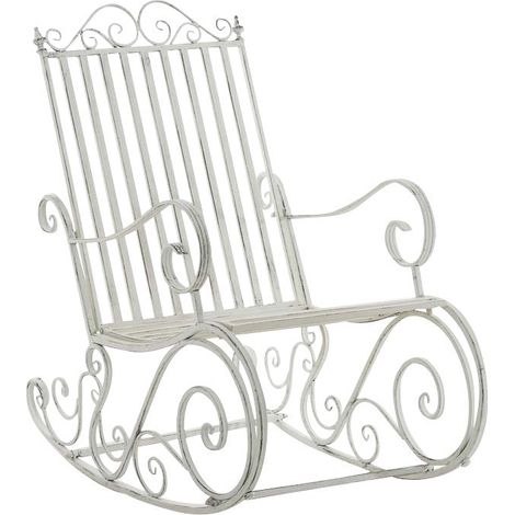 Décoshop26 – Rocking chair de jardin en fer blanc vieilli – Chaise à bascule artisanale – Dimensions 94x56x90cm – MDJ10104