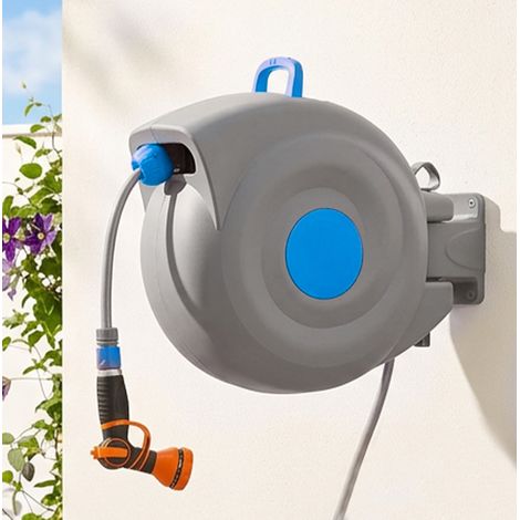 Enrollador automático de manguera de jardín de pared 30 m con pistola de 9 chorros, azul HAVRYA (1/5)