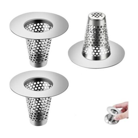 3 x Conical Sink Strainer, Stainless Steel Hair Filter Shower Drain Protector for Kitchen, Bathroom, Balcony (1/4)