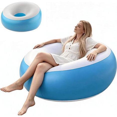 Aufblasbares Sofa, 85x85x43 cm PVC-Strandstuhl mit 100 kg Tragkraft für Poolpartys und Campingausflüge, Blau. (1/5)