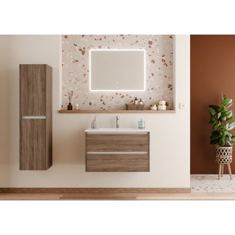 Meuble vasque JUPITER 3.0 Bois Foncé 80cm avec Miroir Reflet (1/5)