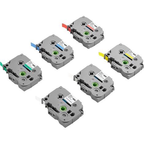 Mophorn Schriftband, 6er-Pack, 12 mm, farbig, kompatibel mit verschiedenen Typen von Brother P-Touch, PT-1230PC, PT-1280, PT-D200, PT-P400, geeignet für TZe-131 TZe-231 TZe-431 TZe-531 TZe-631
