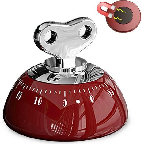 Timer meccanico con conto alla rovescia di 60 minuti, allarme sonoro e piastra posteriore magnetica, cavo a vista, ideale per cucina, studio, casa o aula. (1/5)