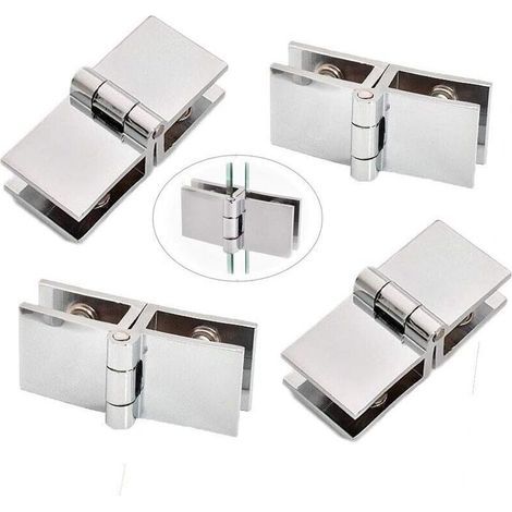 Charnières de porte en verre 180° – Alliage de zinc – Épaisseur verre 5 à 8 mm – Lot de 4 charnières – Installation sans perçage (1/5)