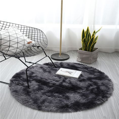 Tapis rond salon cheveux longs tapis de chevet chambre grand tapis doux chambre style contemporain tapis décoratif salon chambre canapé coussin (gris foncé 100 cm rond) 1pc (1/4)