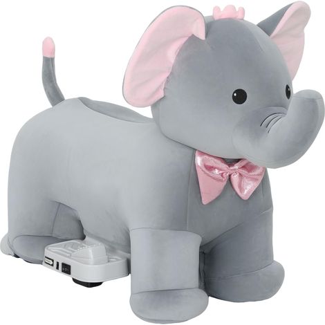 Éléphant électrique musical, batterie 6 V, toucher doux, roues silencieuses en PU, marche avant, gris (1/5)