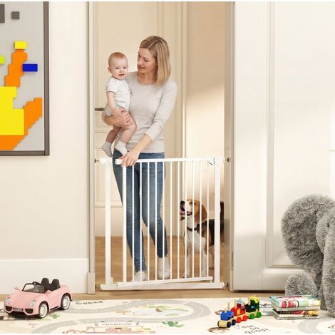 Barrière de sécurité enfant 76-80 x 76 cm en acier blanc, facile à monter pour cuisine FloraGrace (1/5)