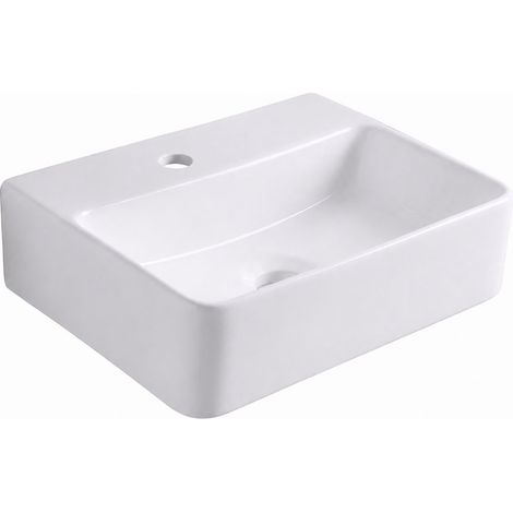 Wall-Hung Ceramic Basin with Tap Hole, 37 x 27 cm (1/5)