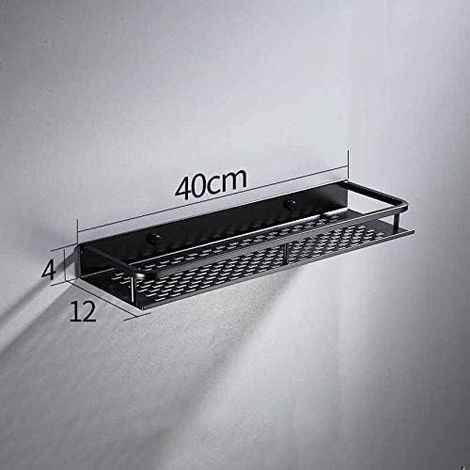 Etagere Salle de Bain, Étagère Murale en Aluminium Carré Noir, Shampooing Shelf, Tablettes Cosmétiques, Cuisine Filets (1/5)