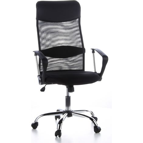 Bürostuhl Chefsessel Schreibtischstuhl / ARIA HIGH Netzstoff / Kunstleder schwarz Chrom hjh OFFICE