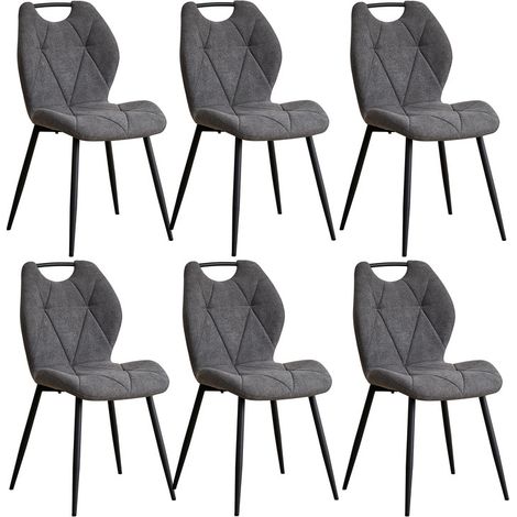 Wokaka Lot de 6 chaises - Chaise de salle à manger avec poignées - Dossier en Tissu - Gris foncé vintage (1/5)