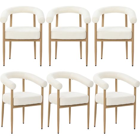 Lot de 6 chaises avec rembourrage, piètement métal, blanc (1/5)