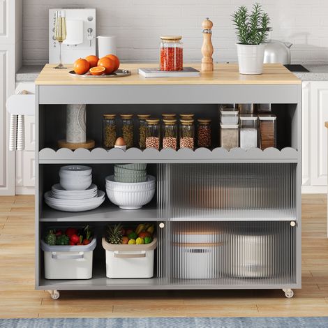 Meuble rangement cuisine pliant 122 cm MDF gris OKMYHOME (1/5)