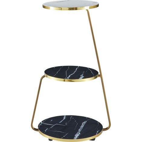 Mesa auxiliar de 3 niveles 74 x 46 x 37 cm mármol negro / mármol blanco / oro 030008649 (1/5)