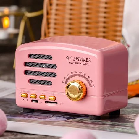 Enceinte Bluetooth (rose) style rétro, mini enceinte portable d'extérieur avec radio FM, emplacement pour carte TF et fonctions multimédias (1/4)