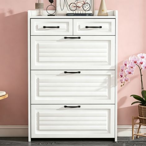 Meuble à Chaussures - avec 3 Abattants et 2 Tiroirs - Grande Capacité 15 Paires - Scandinave Moderne - Entrée et Salon - Blanc (1/5)