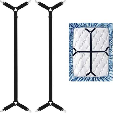 2PCS Sangles de Support de Drap,Tendeur Drap Housse,Pince Drap Housse Matelas,Sangles de Support de Drap de lit Longues réglables Pinces pour Drap de lit,Tendeurs réglables en Croix pour Drap-Housse (1/5)