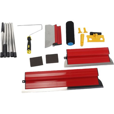 Kit de finition pour plâtre, 3 lames de truelle inoxydable 60cm 40cm 25cm, avec perche d'extension, pour lissage de mur (1/5)