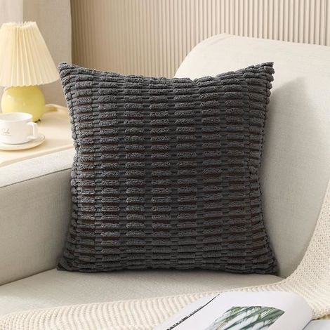 Taie d'Oreiller Carrée Housse de Coussin + Coussin Core Lit Canapé Maison Chaise Voiture Décoration Cadeau (Gris foncé) (1/3)