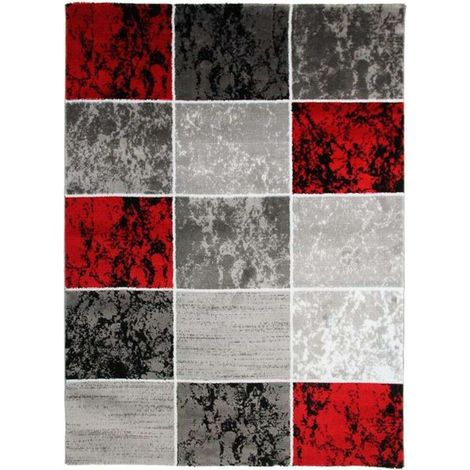 Tapis vintage à motifs cubes rouge 160x230 – 100% polypropylène – Épaisseur 20mm – Entretien facile avec aspirateur ou chiffon humide – Thedecofactory (1/4)