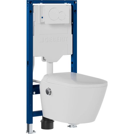 BERNSTEIN - Pack WC japonais T640 PRO + Bâti-support Geberit, Toilettes suspendu lavant + Télécommande - 42x59x43cm - Plaque Blanc Brillant (1/5)