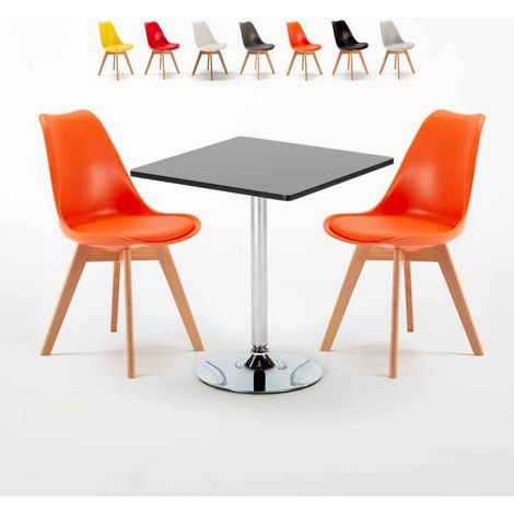 Mesa Cuadrada Negra Con 2 Sillas De Colores Interior Bar Nordica Mojito - Naranja (1/5)