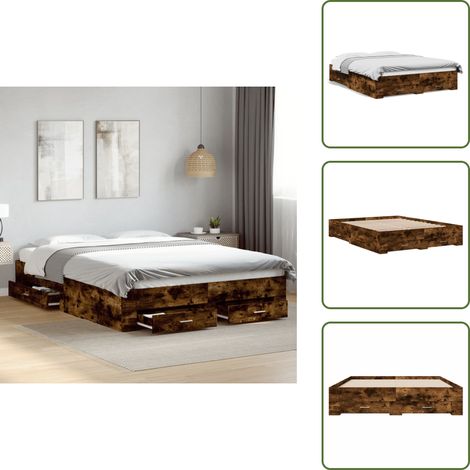 Bettgestell mit Schubladen Räuchereiche 140x200cm Holzwerkstoff - Holzbettwäsche - Bettsofa - Doppelbett - Boxspringbett - Massivholzbette (1/5)