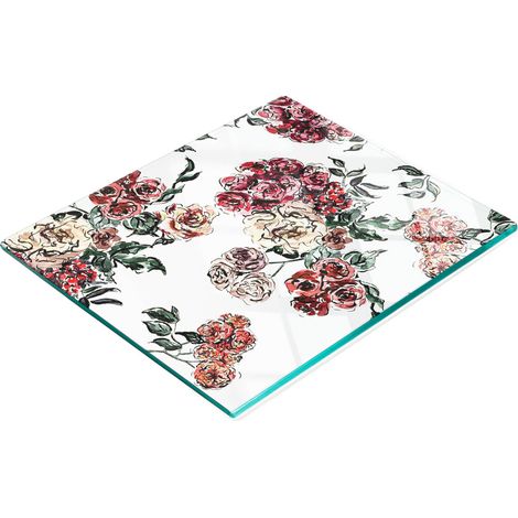 Pannello decorativo multifunzionale da cucina in vetro temperato con rose, 60x52 cm. (1/5)