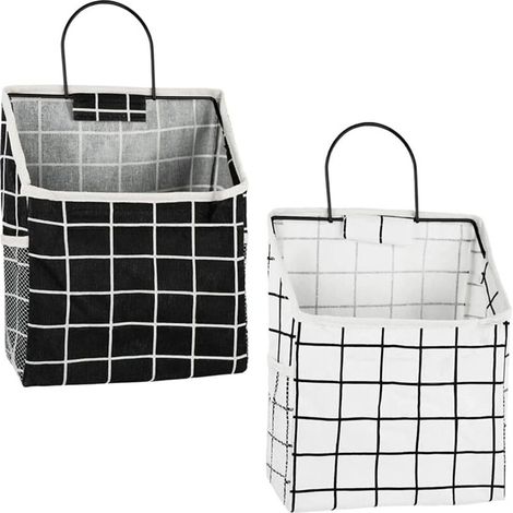 Sac de Rangement Mural en Tissu avec Cadre Métallique Étanche – 2 Pièces (Noir/Blanc) (1/4)