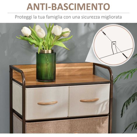 Cassettiere Pieghevoli 5 Tiroirs Multicolore, Meuble de Rangement avec Étagère en MDF et Tissu, 58x29x99cm pour Chambre et Salon (1/5)