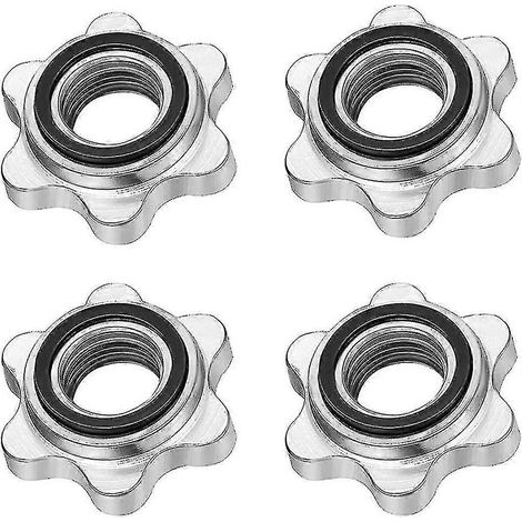 Ensemble de 4 colliers de serrage à vis antidérapants standard de 25 mm pour haltères, avec bouchons à vis pour barres d'haltères et colliers en forme d'étoile. (1/3)