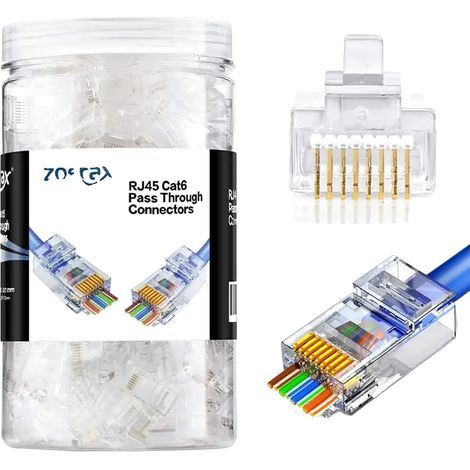 Connettore RJ45 passante, terminazione migliorata, compatibile con Gigabit Ethernet, trasparente (1/2)