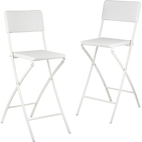 Relaxdays Taburetes de bar plegables, set de 2, efecto ratán, con respaldo, 115 x 44 x 63 cm, PE y metal, blanco (1/5)