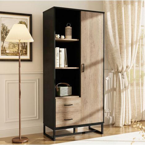 MEUBLIV Librería 80x40x180 cm madera y negro – 1 puerta, 2 cajones, 3 nichos (1/5)