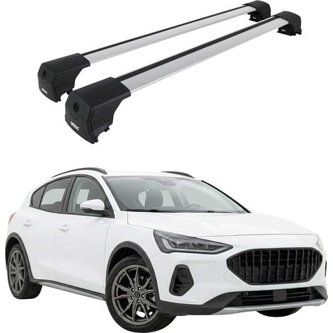 OMAC Aluminium Dachträger Querträger für Ford Focus IV Active 2018-2025 – City Crash – ISO/PAS 11154:2006 – Abschließbar – Max. 75kg – 2 Stangen Silber