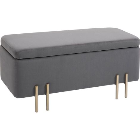 Banc coffre rembourré effet velours, pieds métalliques, truhe de rangement multi-salle, 100x40x42cm, gris foncé