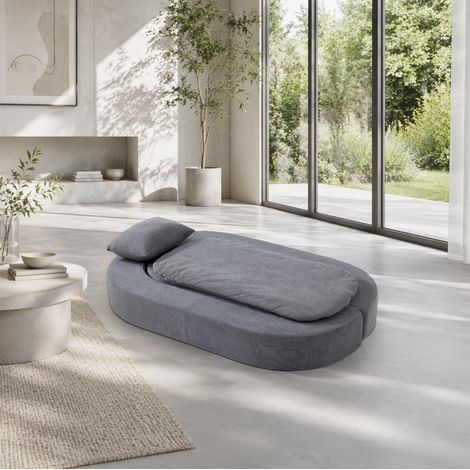 Divano letto 200x130x60 cm in tessuto grigio salvaspazio per soggiorno - FLORAGRACE (1/5)